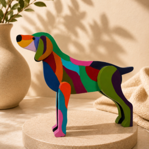 Galgo decorativo pintado a mano en madera MDF elaborado por la artista colombiana Esperanza Arcila.