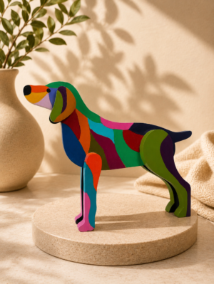 Galgo decorativo pintado a mano en madera MDF elaborado por la artista colombiana Esperanza Arcila.